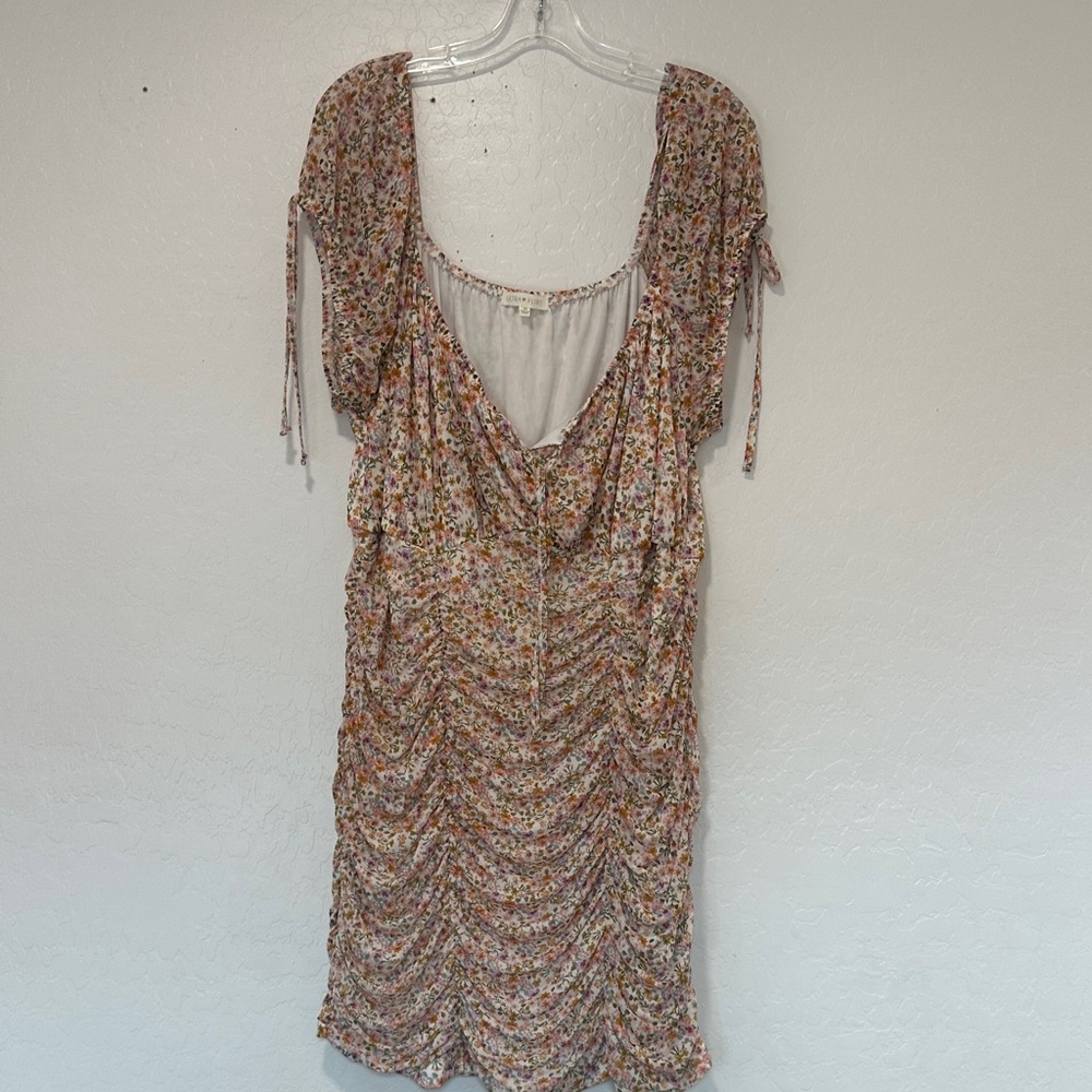Ultra Flirt Floral Dress 3X Ruched Neckline‎ white ruched cottage multi artsy